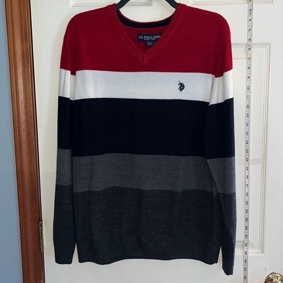 U.S.Polo Assn.-large. Striped long sleeve V-neck pull over sweater. - Picture 1 of 5